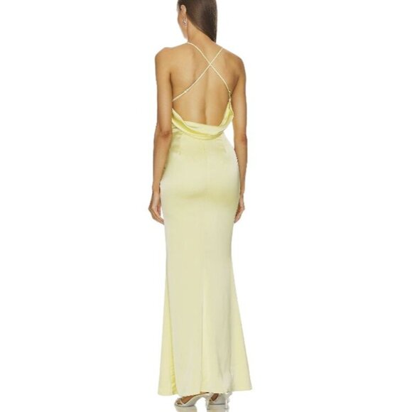 Katie May Los Angeles Ryder Cowl Neck Ruched Satin Maxi Gown Light Green XS - Picture 2 of 15